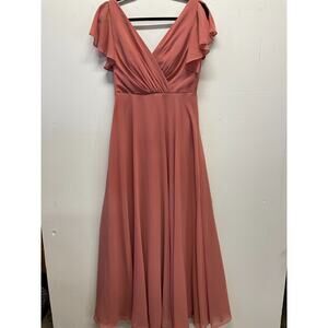 Celebrate Women's Formal Dress Gown Size 6 Coral Full Length Flutter Sleeves